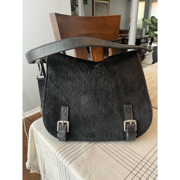 Innue Handbags - Black Faux Fur Saddle Shoulder Bag